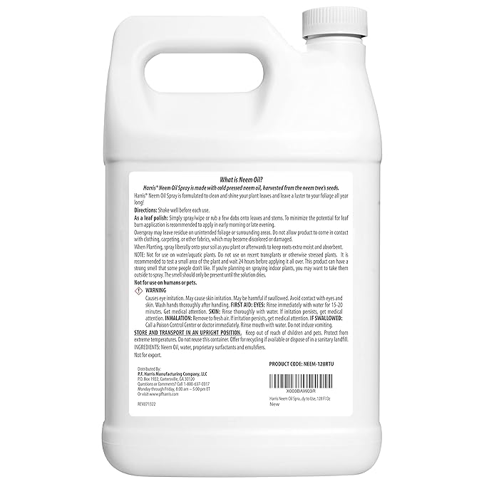 HARRIS Neem Oil Spray for Plants, Cold Pressed Ready to Use, 128oz