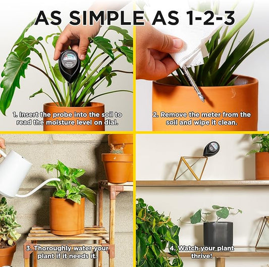 Classy Casita Soil Moisture Meter - Hygrometer Sensor Tool for Indoor and Outdoor Plants - Monitoring Water Levels in Soil House, Gardening, Farm, Lawn, Potted Care - No Batteries Required - Black