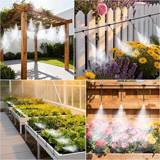 100FT 360° Adjustable Drip Irrigation Kit – 1/4" Tubing with 18 Nozzles, Full-Circle Spray for Greenhouse, Vegetable Garden & Potted Plants, Water-Saving DIY Irrigation System
