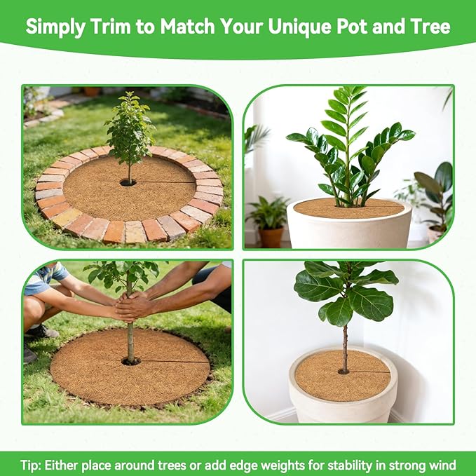 ZeeDix 6 Pack Coconut Fiber Mulch Ring, 18 Inch Coco Coir Tree Ring Mulch Mat, 100% Natural Tree Protector Mat Plant Cover Ring Coconut Coir Discs Tree Mats Mulch Rings for Indoor Outdoor Trees Plants