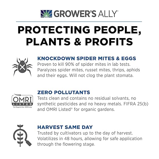 Grower's Ally Spider Mite Spray - Ready-to-Use Insect & Spider Mites Killer for Plants Indoor & Outdoor - OMRI Listed Garden Pest Control Plant Spray - Bee, Pet & Kid Safe Natural Formula - 24 Oz