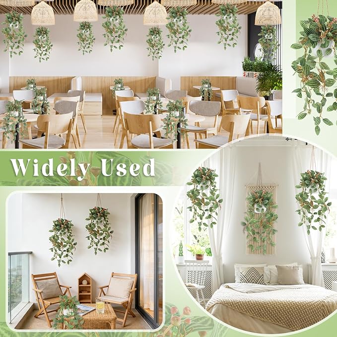 2pcs Small Artificial Hanging Plants Fake Hanging Plant with Pot Plants Indoor Decor Faux Greenery Hanging Vines Potted for Bedroom Shelf Outdoor Garden Decoration