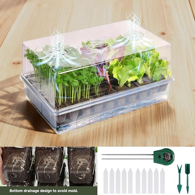 Adawook Self-Watering Seed Starter Tray, Seed Starter Kit Self Water, Germination Trays for Seed Starting with High Humidity Domes (Tray, 120 Cells)