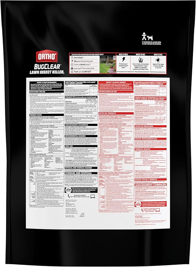 Ortho BugClear Lawn Insect Killer1 - Lawn Bug Killer Granules, Kills Ants, Spiders, Ticks, Fleas, & Grubs, Treats up to 33,000 sq. ft., 20 lb.