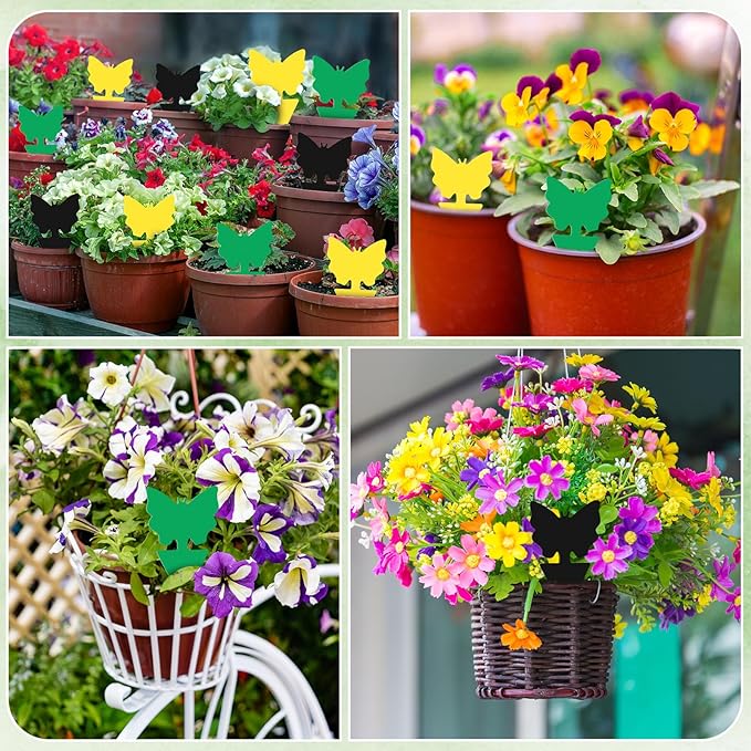 120 Pack Fruit Fly Traps Fungus Gnat Sticky Traps Yellow Black Green Plant Fly Stickers Double Side with Shovel for Indoor Outdoor Kitchen Garden Houseplant Flying Bug Insect (Butterfly)