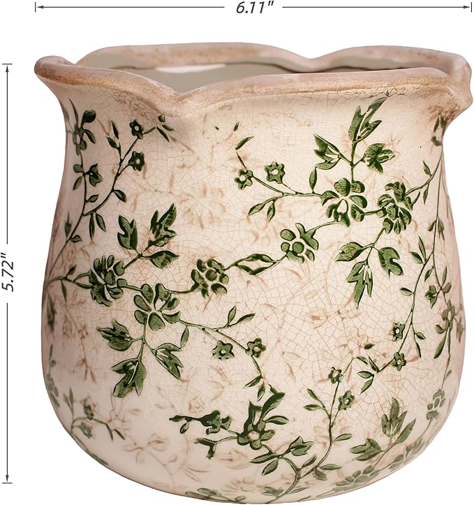 Xiaan Jiaju Vintage Ceramic 6.11'' Plant Pots, Decorative Vase for Indoor Garden, Room & Home Decor, Sage Beige