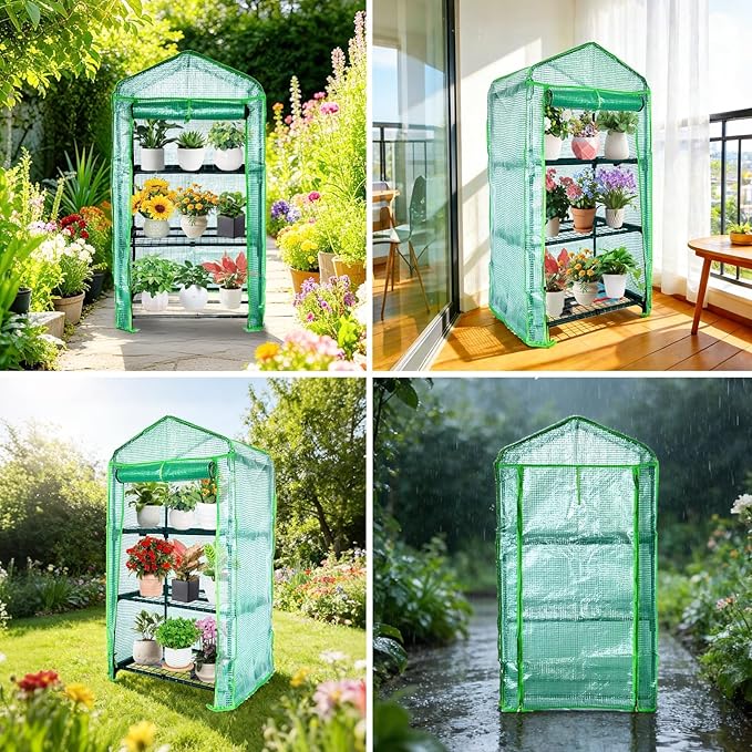 3 Tier Mini Indoor Greenhouse,27"x19"x49" Greenhouse for Indoors&greenhouses for Outdoors with PE Cover and Roll-Up Zipper Door