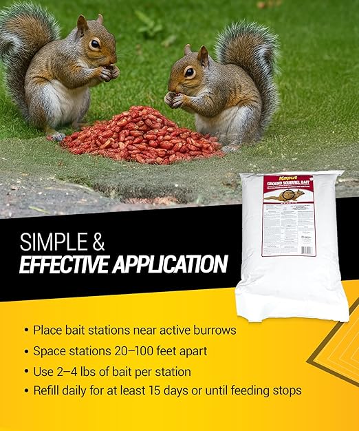 Kaput Ground Squirrel Bait - Effective Fleas & Squirrel Killer with Diphacinone & Imidacloprid - Targeted Pest Control for Outdoor Use, (50 lbs)
