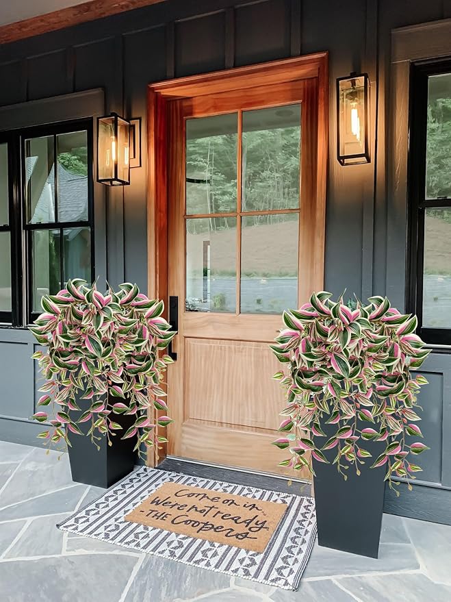 DILATATA Fake Hanging Plants Artificial Hanging Plants 92 Leaves Faux Wandering Jew Hanging Leaves Plants for Wall Shelf Home Indoor Outdoor Decor - 2 Pack