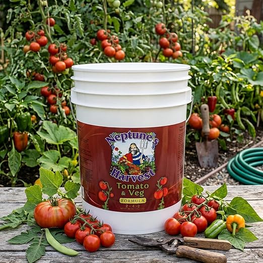 Neptune’s Harvest Organic Tomato & Vegetable Plant Fertilizer (2-4-2) - Liquid Plant Food w/Fresh Fish, Seaweed, Molasses, Yucca Extract, & Humic Acids - for Vegetable Garden (5 Gallon Pail)