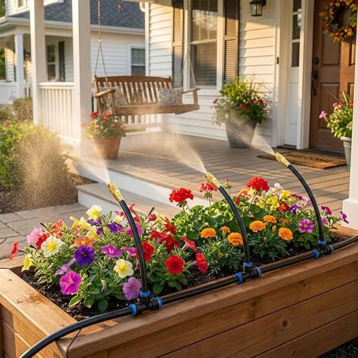 Drip Irrigation System, 2026-Upgrade 20Ft 1/4" Garden Watering System with 5 Pcs 360° Adjustable Copper Nozzles, DIY Kit for Garden, Lawn, Greenhouse, Raised Beds & Outdoor Plants