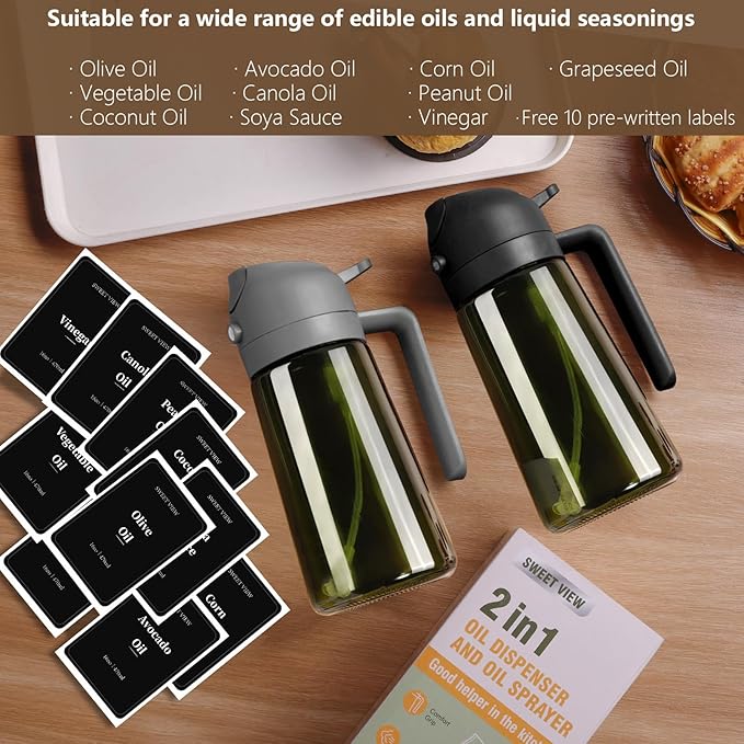 Olive Oil Sprayer for Cooking, 16oz/470ml Glass Light-Proof Oil Pourer for Kitchen, Air Fryer, Cooking, Salad, and BBQ by SWEET VIEW