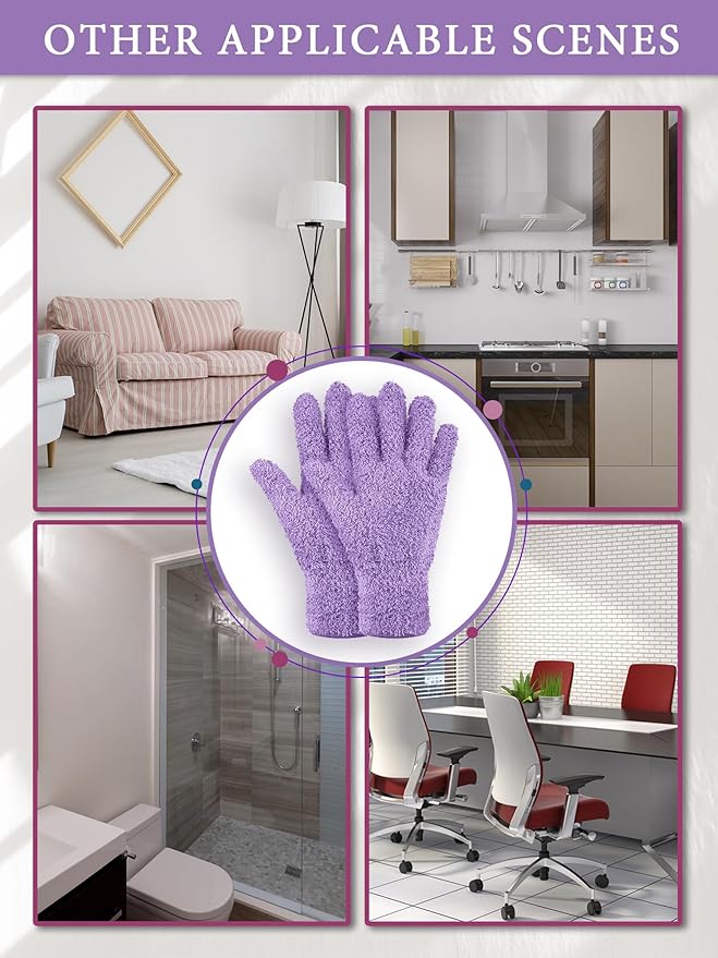 Patelai 3 Pairs Microfiber Plant Dusting Gloves Leaf Cleaning Gloves for Indoor Plants, Blinds, Furniture, House (Reddish Violet,Blue,Purple,Medium)