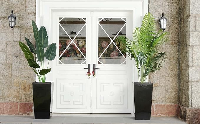 GarveeLife Tall Planters Set of 2 with Water Level Monitor & Drainage Holes Black 30"