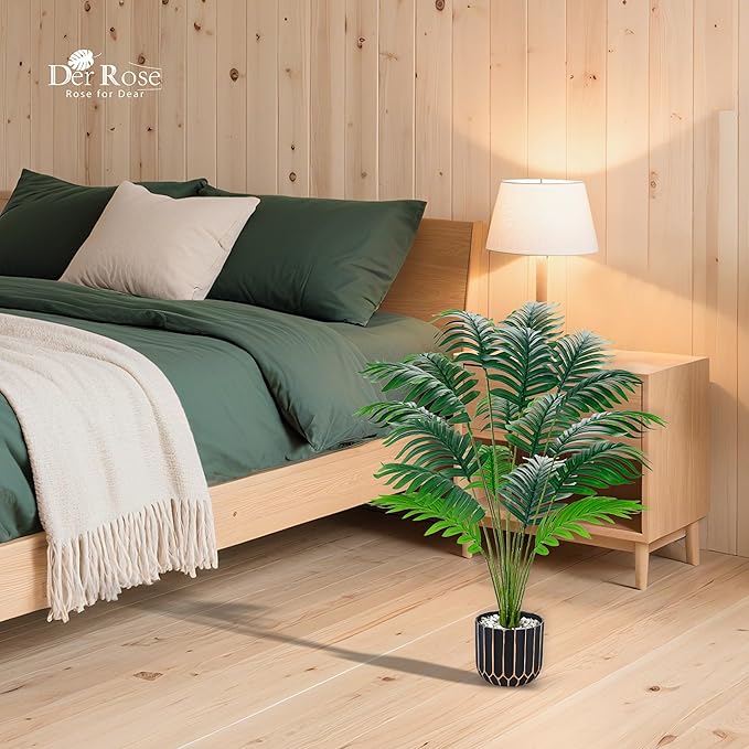 Der Rose 28" Fake Palm Tree Large Artificial Potted Plants Indoor for Home Porch Patio Living Room Bathroom Outdoor Decor