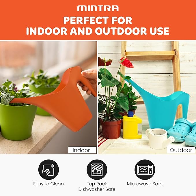 Mintra 1/2 Gallon Plant Watering Can, Indoor Outdoor Water Can for Plants, Long Spout Plastic Water Pitcher for Watering Flower Succulent, Durable and Lightweight, 2L/68 oz, 1 Pack, Coral