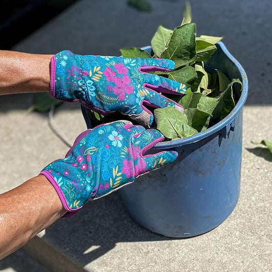 Wells Lamont Women's Botanical Print Slip-On High Dexterity Work and Gardening Gloves, Medium (7753M)