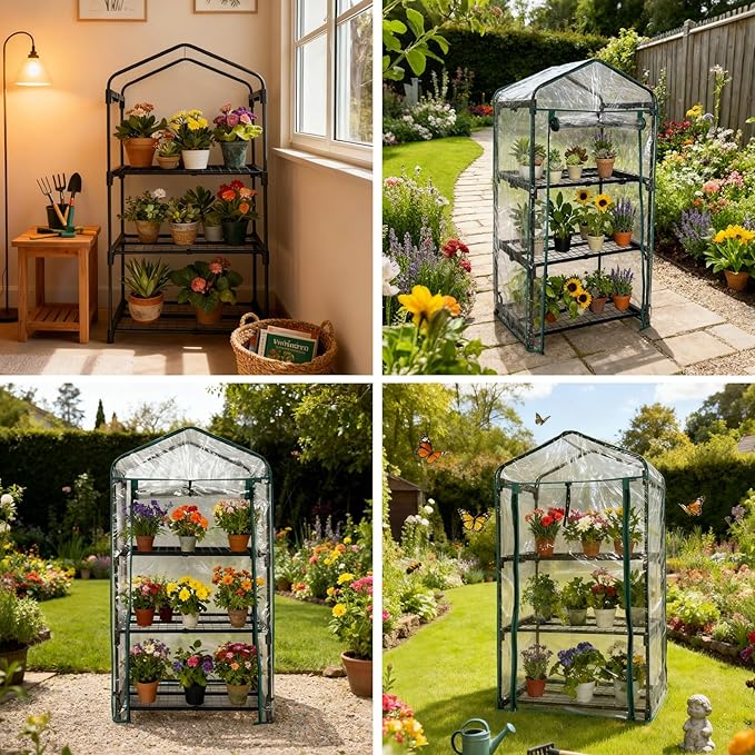 3 Tier mini Indoor Greenhouse Upgraded with Shelf Clips,27"x19"x50" Greenhouse for Indoors&greenhouses for Outdoors with PVC Cover and Roll-Up Zipper Door