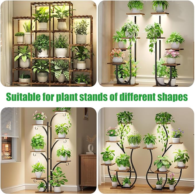 RWNTAO LED Plant Growing lamp Strips, Full Spectrum 3500K Grow Light for Indoor Plants with 3/9/12H Timer and 10 Dimmable Levels for Green House Hydroponics Succulent,4 Head 13 Inches
