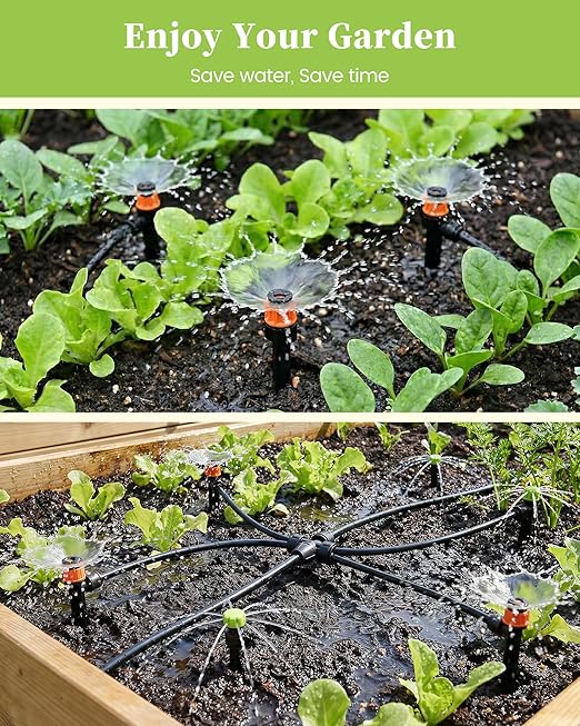 RAINPOINT Drip Irrigation System Kit, Quick-Connect Garden Watering System for Greenhouse, Yard, Lawn, Raised Bed (15PCS Emitter Streams, 15PCS Vortex Emitters) Compatible with 1/4" Irrigation Tubing