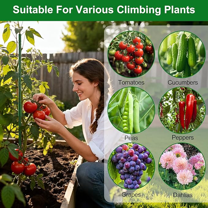 WAENLIR 16 Inch 48 Pack Extendable Garden Stakes Kit, DIY 4ft 5ft 6ft 7ft 8ft Plant Support Stakes with Connectors and Clips, Plastic Coated Metal Sticks for Tomato Indoor Outdoor