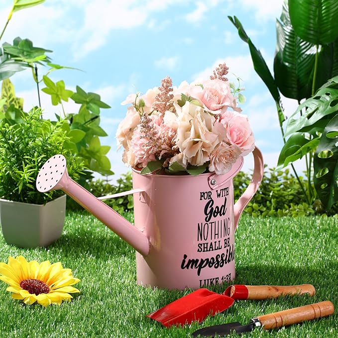 Blueweenly 1. 6l Christian Galvanized Metal Watering Can with Inspirational Bible Verses Small Christian Religious Gardening Can Church Gift for Women for Outdoor House Indoor Plants(Pink,1.6 L)