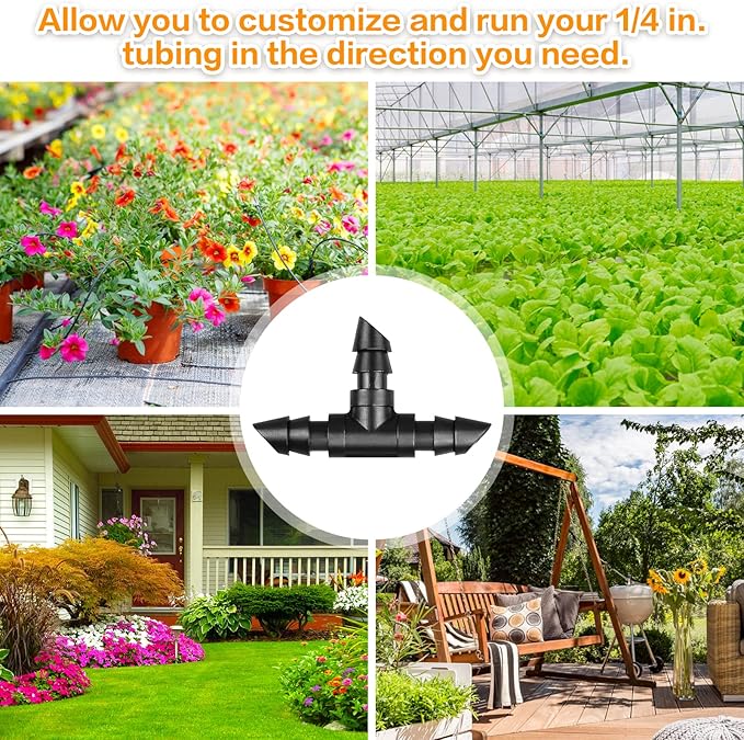 Gardrip Drip Irrigation Tee Fittings:100 Pieces Barbed Tee Irrigation Parts with Sharp End Fits for 1/4 Inch Drip Irrigation Tubing Drip Line T Connectors for Garden Lawn System