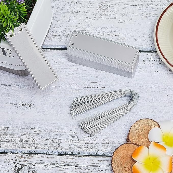 Ripeng 60 Pieces Aluminum Metal Plant Labels Writable Seedling Tree Tags with 6 Inch Wires Waterproof Double Sided Write for Plant Garden Marker Outdoor Identification and Greenhouse
