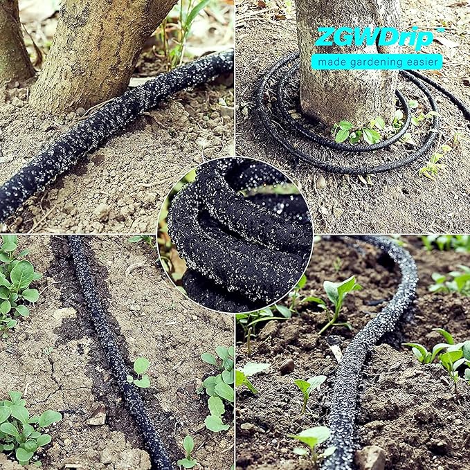 25FT 1/2" Water-Saving Soaker Hose with Solid Brass Connectors, Drip Irrigation Kit for Lawn & Yard