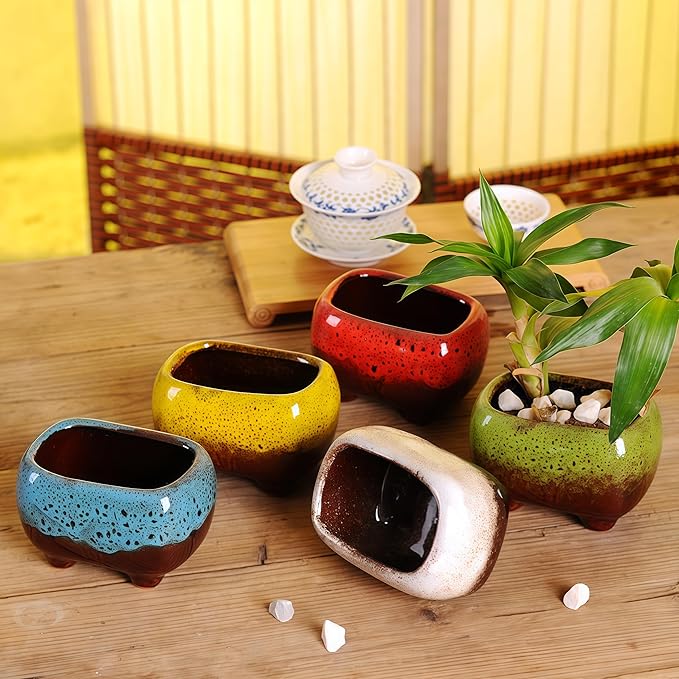 Cute Circular Ceramic Home Garden Decoration Succulent Cactus Flower Pots Container -Plant Not Included (Red, 4.7 Inch)