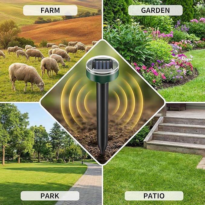 Ultrasonic Solar Mole Repellent - Gopher, Vole & Rodent Repellent for Yard & Garden - Sonic Burrowing Pest Control, Snake & Groundhog Repellent, Pet Friendly, Outdoor Waterproof – 10 Pack, Round