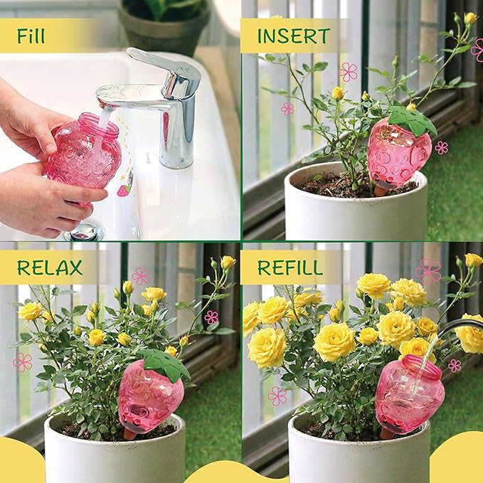 Extra Large Plant Watering Globes for Plants - 19oz Plant Watering Devices, Vacation Self Watering Globes with Slow Release, Indoor Plant Watering Bulbs, Plastic, 2-Pack(2 Strawberries)