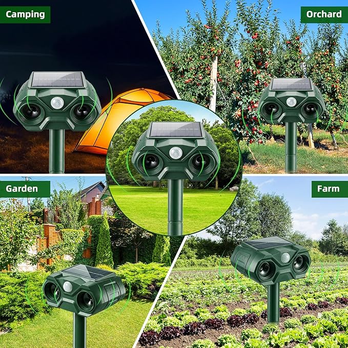 2 Pack Solar Animal Repellent Outdoor,USB Rechargeable Cat Deterrent Outdoor &Deer Repellent Devices Coyote Skunk Raccoon Fox Deterrents Light Animal Repeller with Motion Sensor for Yard Garden
