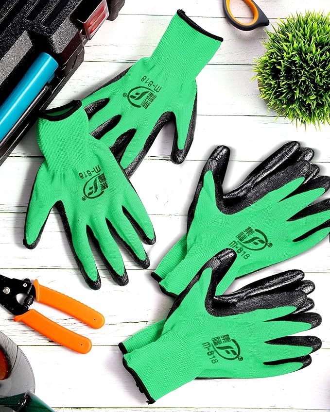 Potchen 72 Pairs Gardening Work Gloves Bulk for Men Women, Rubber Coated Garden Multipack Safety Construction Glove