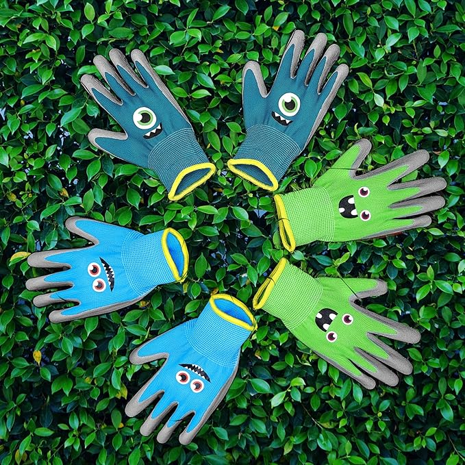 3 Pairs Kids Gardening Gloves Children Yard Work Gloves Soft Rubber Coated Garden Gloves for Toddlers Girls Boys