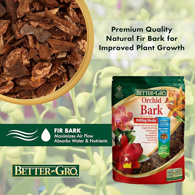Better-Gro Orchid Bark - Premium Grade Orchid Potting Medium for Potting, Repotting, Root Development, and Water Retention, Ideal for Phalaenopsis, Epiphytic Orchids, and Tropical Plants - 4 Quarts