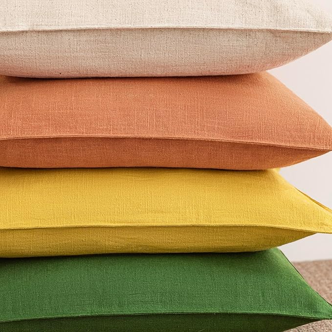 Foindtower Pack of 2, Decorative Linen Soild Throw Pillow Covers Soft Accent Euro Cushion Case Farmhouse Neutral Pillowcase for Chair Couch Sofa Bed Living Room Home Decor 18 x 18 Inch Dusty Orange