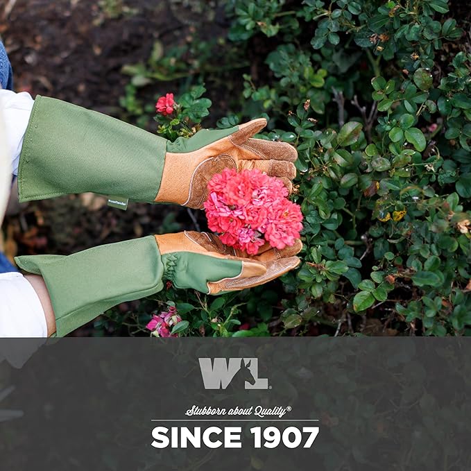 Wells Lamont Rosetender Gardening Gloves for Women – Thorn Proof Garden Gloves, Grain Leather Long Gloves for Pruning & Yard Work, 4129-300, Large