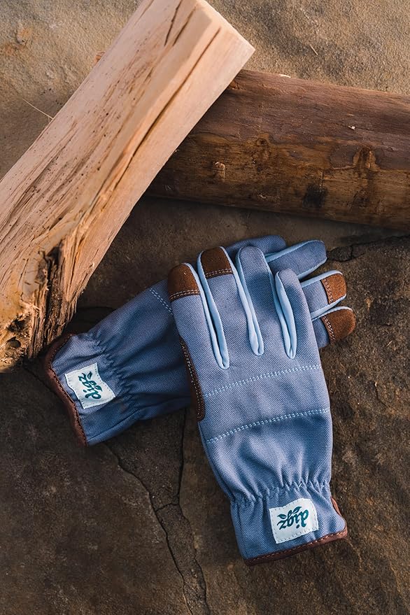 Digz Women's Small Duck Canvas Garden Gloves, Touchscreen, Blue