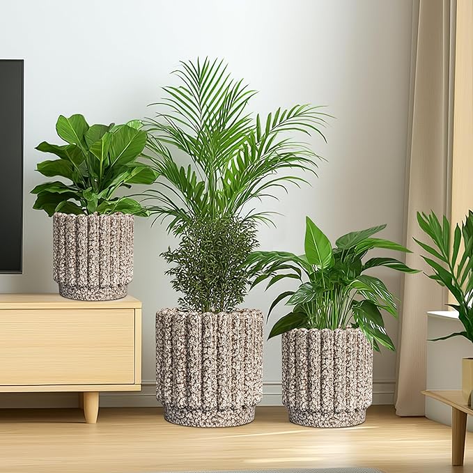 Ceramicfor Ceramic Planter - 9.6 Inch Plant Pots Indoor with Drainage Hole, Round Fluted Ceramic Flower Pots, Decorative Planter Outdoor, Home Decor, Plant Lover Gifts for Women, Leopard Print White