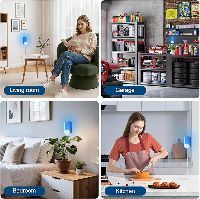 Insect Trap for Indoor Control of Fruit Flies and Gnats, Uses Gentle Purple Light, Pollution-Free and Chemical-Free, Includes 1 Plug-in Device and 4 Sticky Traps, with an Extendable Pole and Base