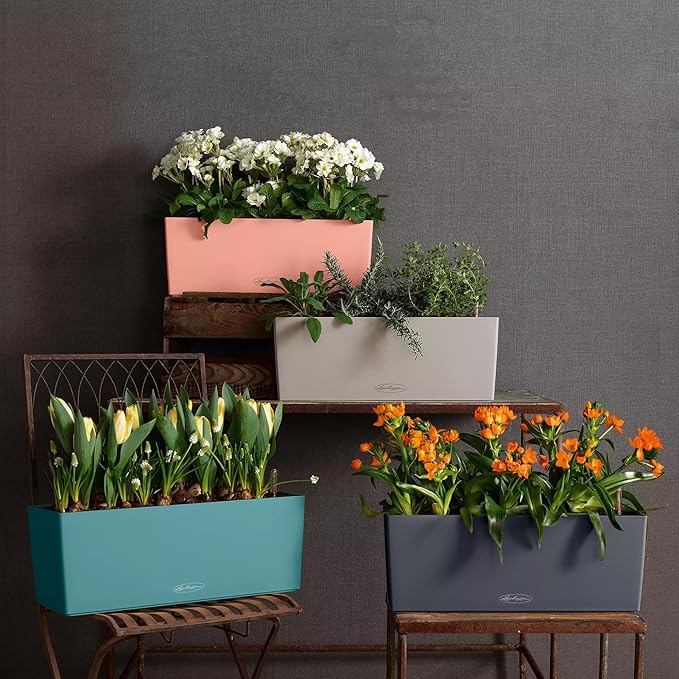 Lechuza BALCONERA Color 50 Pastel Green, Self-Watering Window Box (Railing Planter), H7.5 L19.7 W7.5 in