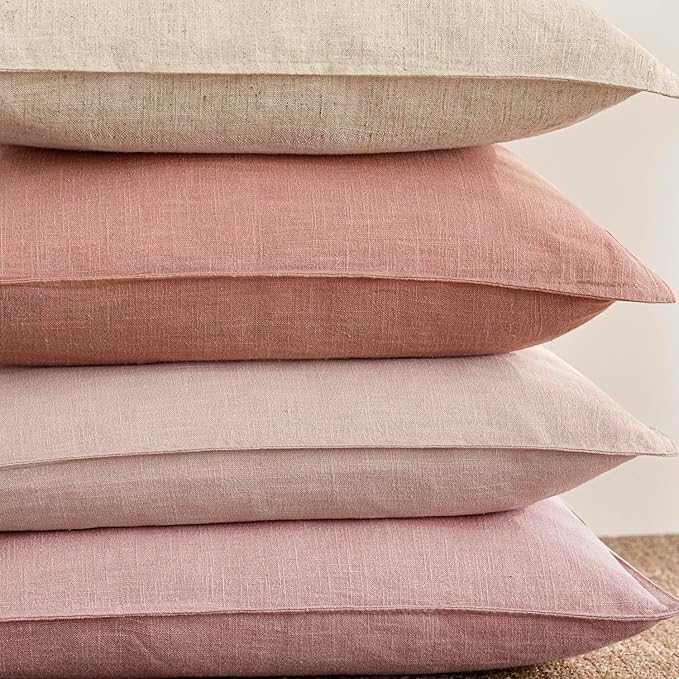 Foindtower Pack of 2, Decorative Linen Soild Throw Pillow Covers Accent Lumbar Cushion Case Boho Farmhouse Pillowcase for Chair Couch Sofa Bedroom Living Room Home Decor 12 x 20 Inch Coral Pink