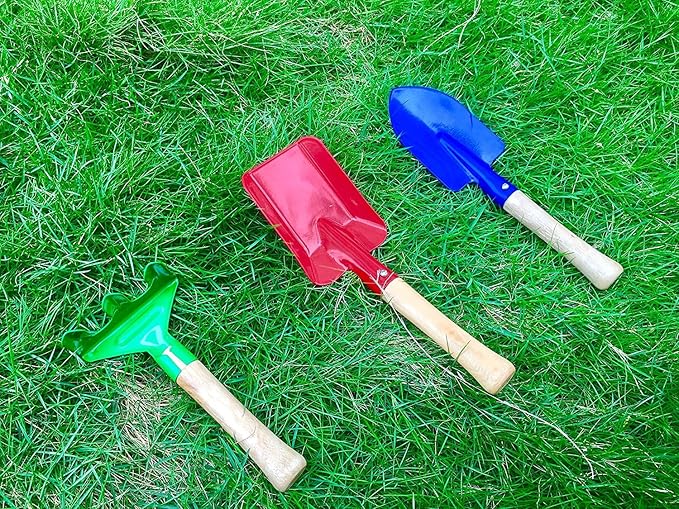 8" Long Gardening Tools for Kids, 3-Piece Kids Garden Tools with Rake,Shovel and Trowel