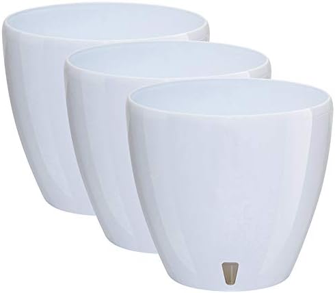 Santino 6.7 Inch Deco Self Watering Pots for Indoor Plants in White (Set of 3) - Decorative Flower Pot with Water Level Indicator and Drainage Cartridge for All House Plants, Flowers and Herbs