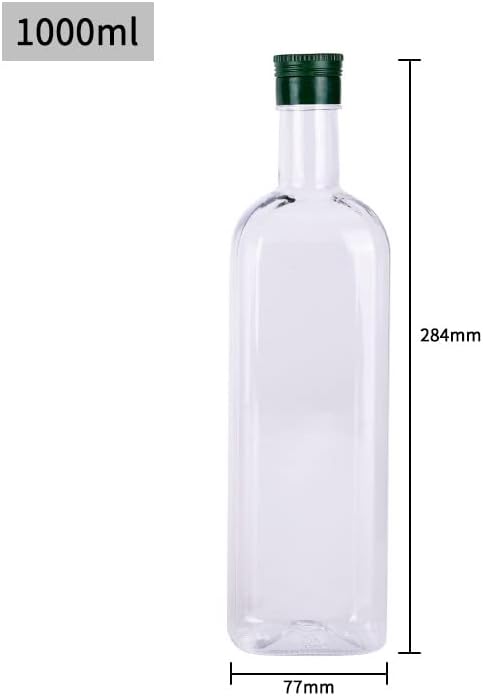 B SEPOR 6 Pack 1000ml Clear Quadra PET Empty Bottles 1 Quart Olive Oil Plastic Bottle with Caps (33.8 Fl Oz) - Long Neck Square Wine Bottles for Plant Watering Globe