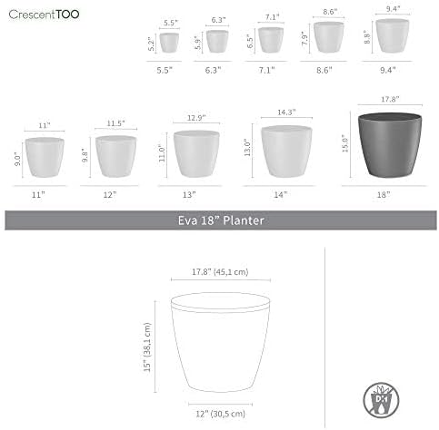 Crescent Garden Eva 18" Houseplant Pot Planter, Modern Brown Indoor Plant Pot for Peace Lilies, Agave Plant and Other houseplants. Stylish Decorative Planter - 18" W (Set of 2), Fudge
