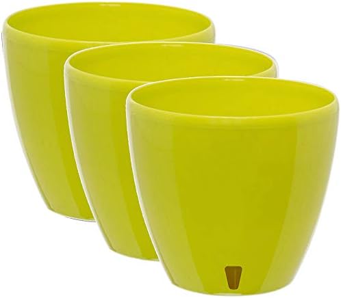 Santino 8.8 Inch Deco Self Watering Pots for Indoor Plants in Lime (Set of 3) - Decorative Flower Pot with Water Level Indicator and Drainage Cartridge for All House Plants, Flowers and Herbs