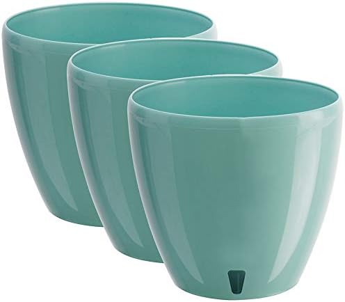 Santino 6.7 Inch Deco Self Watering Pots for Indoor Plants in Jade (Set of 3) - Decorative Flower Pot with Water Level Indicator and Drainage Cartridge for All House Plants, Flowers and Herbs