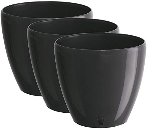 Santino 7.9 Inch Deco Self Watering Pots for Indoor Plants in Anthracite (Set of 3) - Decorative Flower Pot with Water Level Indicator and Drainage Cartridge for All House Plants, Flowers and Herbs